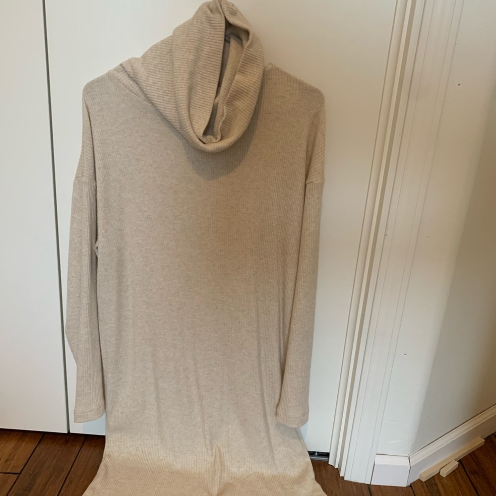 Cream sweater dress.